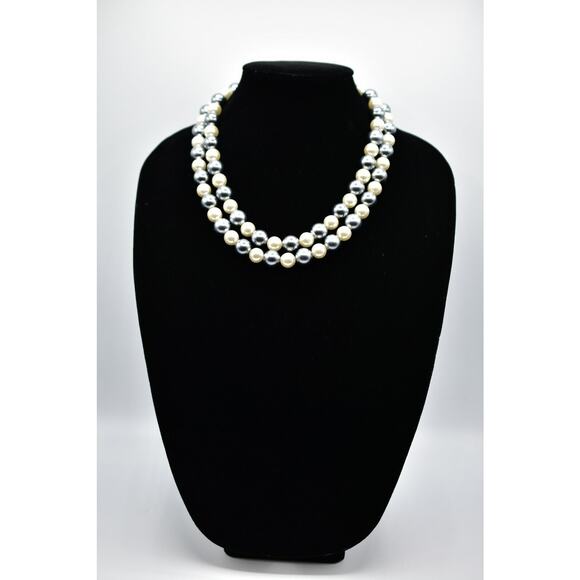 Van Allen Vintage Necklace Faux Pearl Gray White Beaded Robinson's NOS 80s Bin5 - Picture 8 of 12